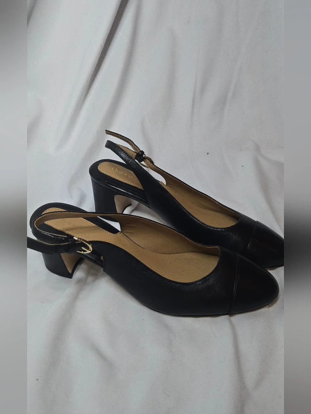 NWOT Quince Italian Black Leather 65MM Cap Toe Slingback Pump Women's 7 - Picture 5 of 12